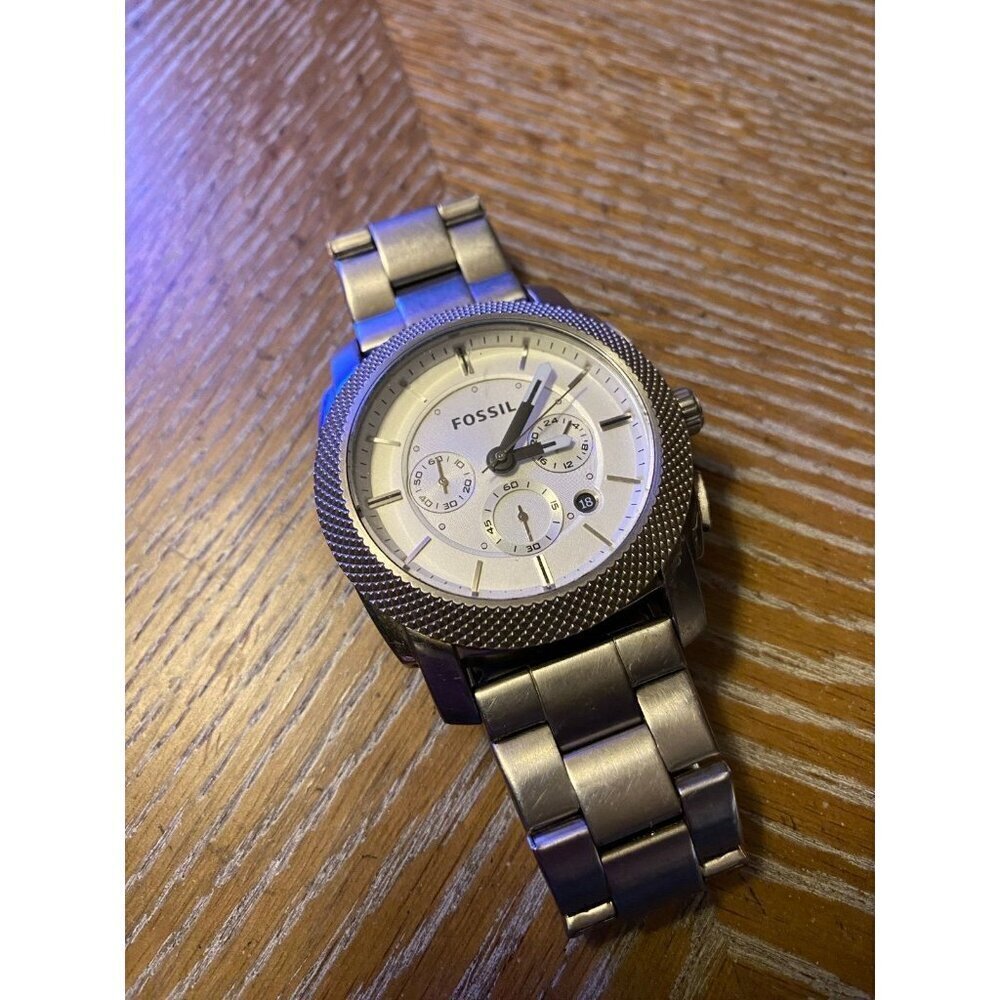 Fossil Chronograph Date Silver 50M Mens Watch FS-4663